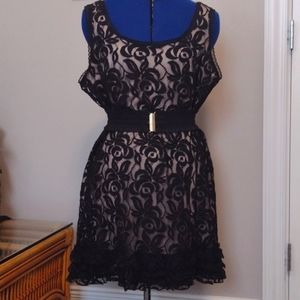 🆕XL LE CHATEAU SHIFT Stretch LACE NUDE ILLUSION Sleeveless DRESS!!